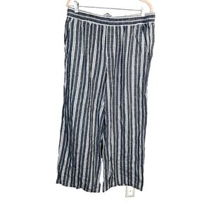 Old Navy linen wide leg pants Large Drawstring Blue Striped Nautical High Rise